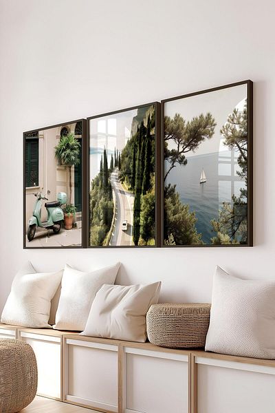 Postifull Black Framed Painting Set, Italy Travel Wall Painting, 3 Pcs Poster Set, No:300696