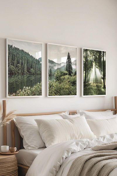 Postifull Set de pictură cu cadru alb, pictură murală cu fotografii din pădure, set de 3 posteri, nr:300721