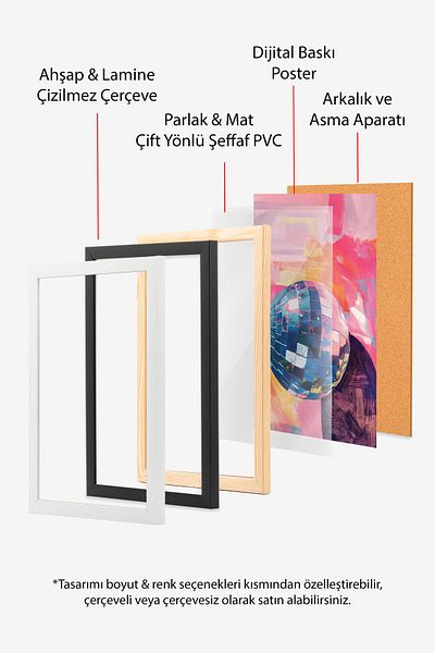 Postifull Black Framed Painting Set, Disco Ball Maximalist Wall Painting, 3 Pcs Poster Set, No:300796