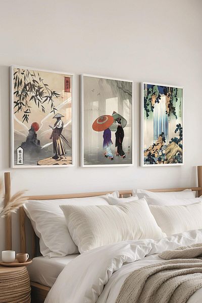 Postifull Set de pictură cu cadru alb, pictură murală Hokusai, set de 3 posteri, nr:300742