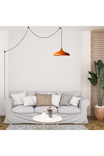 Bamyum Champion Industrial Vintage Hängelampe 35 cm, Orange Metall Pendelleuchte mir EU Stecker