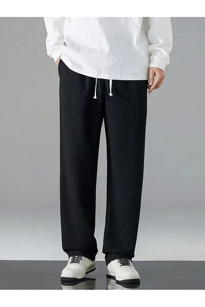 SELLA MODA Pantaloni de trening negri, baggy, din material elastic și confortabil