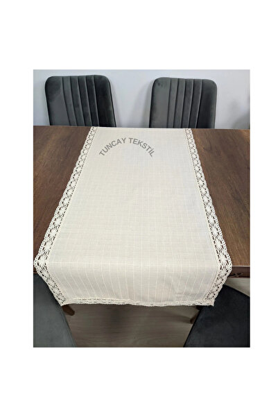 TUNCAY TEKSTİL Kopenaki Lacy Runner Ranir Cotton Linen Buldan Work Fireplace Table Rectangular Table Top Cover 50x150
