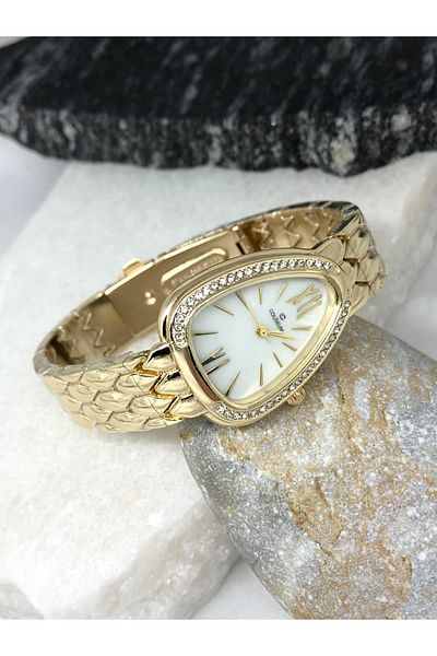 Coliseum Vintage White Gold Women's Wristwatch with Triangle Stone Detail