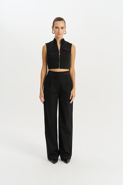 Naar Pantaloni negri cu talie înaltă, cu tăietură relaxată, plisate, cu picioare largi NAAR91231-BLACK