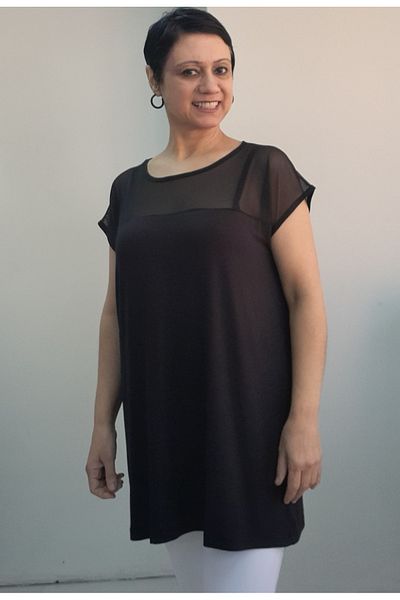 Mertcan Butik Coming Low Sleeve Combed Cotton Viscose T-Shirt in Black Front and Back Route Tulle Detailed Size Whole