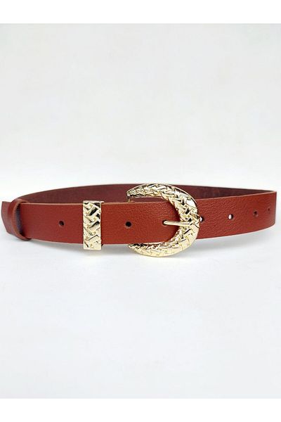 Kemerix 100% Genuine Leather Women's Belt with Gold Suit Buckle
