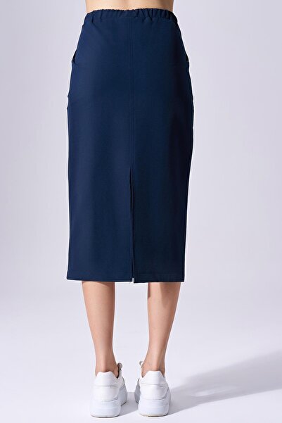 Naar Fusta de damă cu talie înaltă - țesătură țesătură, ocazional confortabil, bleumarin, NAAR91504-ALBASTRU ÎNCHIS