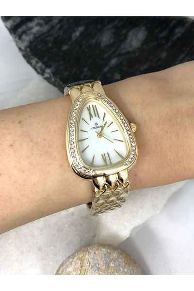 Coliseum Vintage White Gold Women's Wristwatch with Triangle Stone Detail