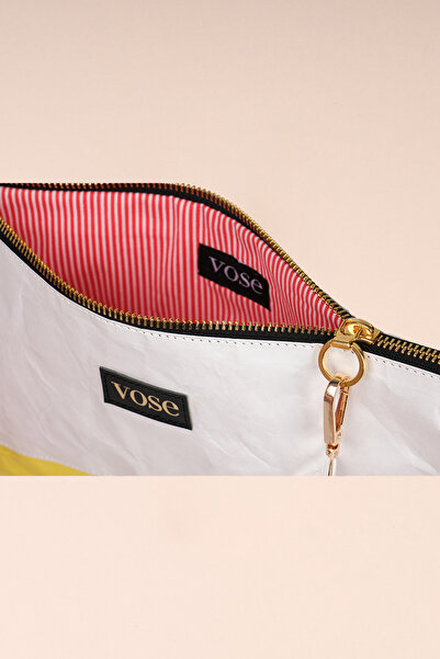 Vose Çevre Dostu ve Dayanıklı Clutch Çantası - Beyaz & Sarı