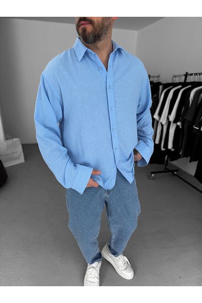 BYBASICMAN Blue Crinkle Fabric Shirt Res-5169