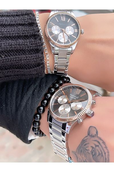 Ferrucci Functional Lover Couple Wristwatch with Bracelet Gift
