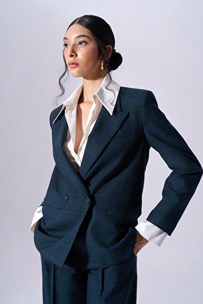 Naar Green Long Sleeve Checkered Women's Jacket - Naar91612-Original