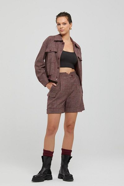 Naar Women's Patterned High Waist Pocket Detailed Short Claret Red Shorts Naar91406-Bordo