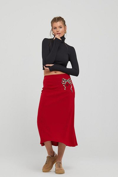 Naar Red Patterned Comfortable Midi Women's Skirt - Naar91524