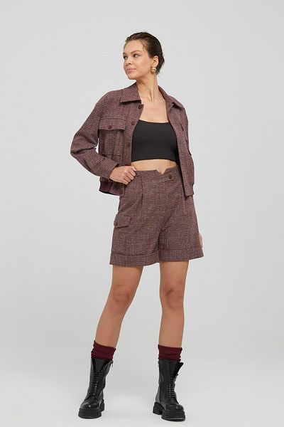 Naar Women's Patterned High Waist Pocket Detailed Short Claret Red Shorts Naar91406-Bordo