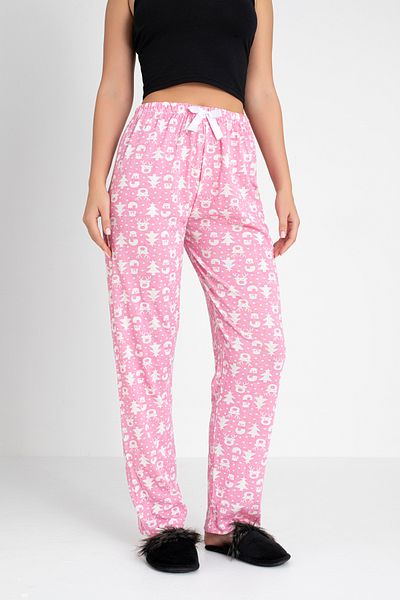 DONEX Cotton Thin Breathable Fabric Ribbon Waist Detailed Printed Women's Pajamas Bottom