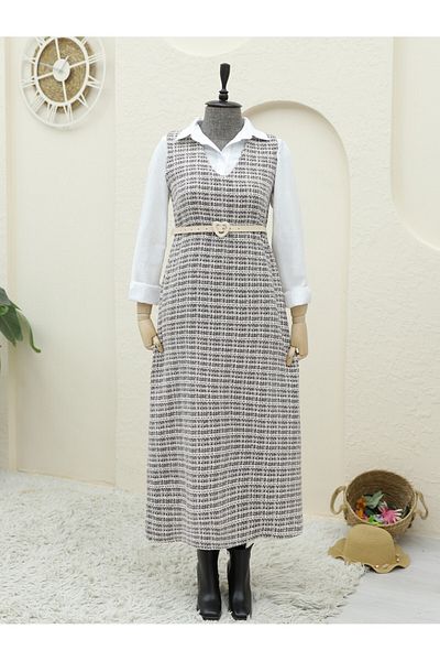Modamorfo V Neck Tweed Gilet - Plum