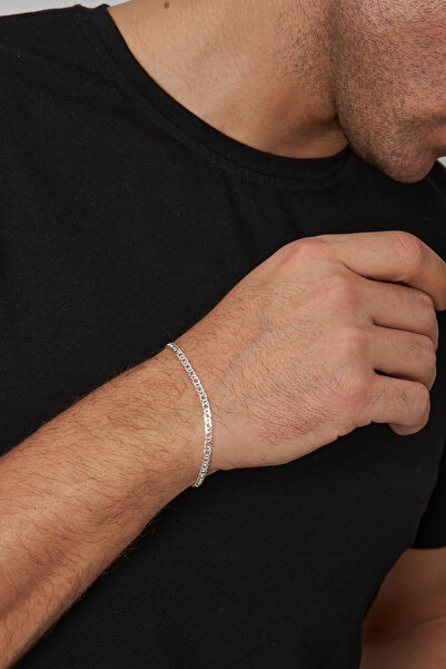 Ventino Silver 4mm Rambo 925 Ayar Gümüş Erkek Zincir Bileklik Veb-5204