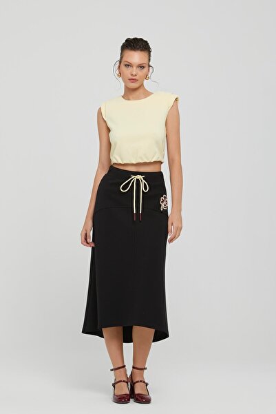 Naar Kadın Kolsuz Beli Lastikli Crop Sarı Bluz NAAR91323-AÇIK SARI