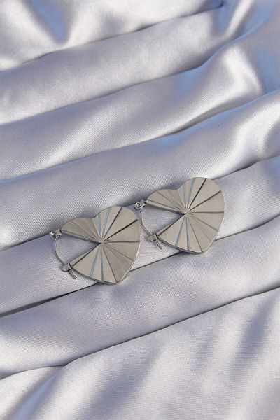suhleco 316L Steel Silver Color Striped Plate Design Heart Earrings