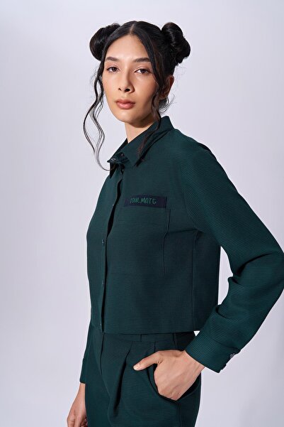 Naar Kadın Logolu Uzun Kol Cep Detaylı Düğmeli Yeşil Gömlek NAAR91311-ORİGİNAL