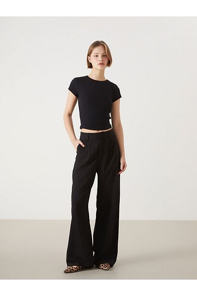 LC Waikiki Xside Black Crew Neck Textured Women's Crop