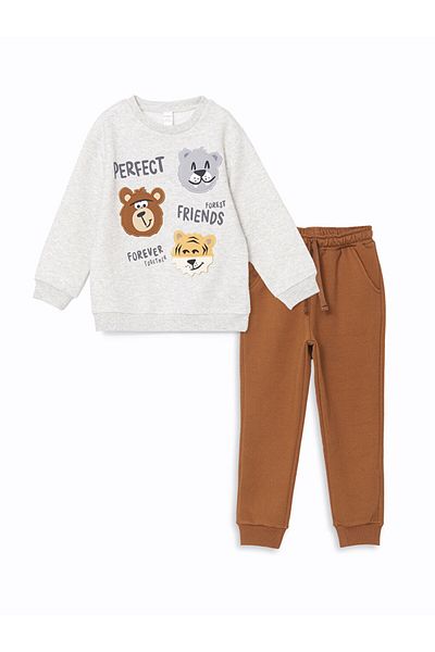 LC Waikiki Lcw Crew Neck Printed Baby Boy Sweatshirt and Sweatpants Bottom 2-Piece Fast Fashion