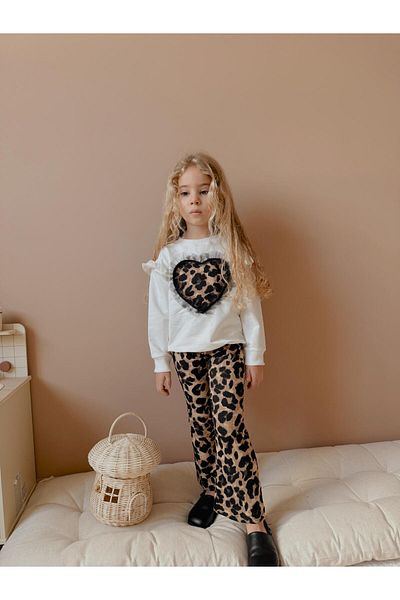 YİGİT BUTİK Yigit Boutique Leopard Leggings Spanish Leg Girl's Bottom Top Set