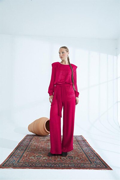 Naar Kadın Yüksek Belli Cepli Geniş Paçalı Günlük Fuşya Pantolon NAAR51211-FUŞYA