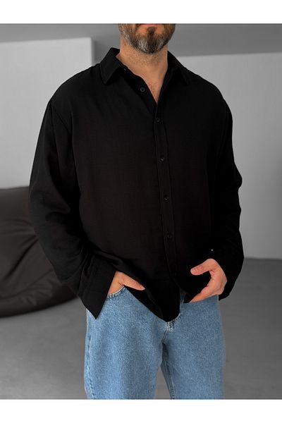 BYBASICMAN Black Crinkle Fabric Shirt Res-5169