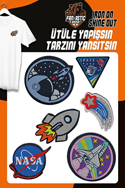 ATMACA TUHAFİYE Ütüyle Yapışan Dokuma Arma Seti Patch Yama Uzay, Nasa, Roket,...