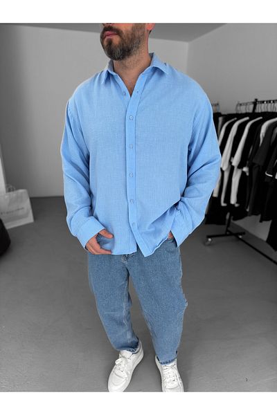 BYBASICMAN Blue Crinkle Fabric Shirt Res-5169