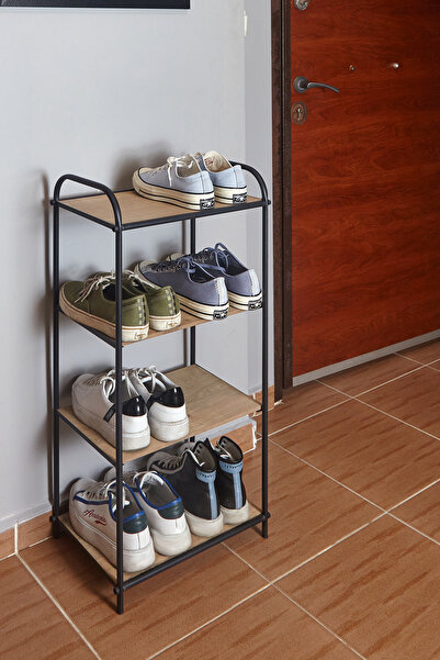 Doğa Dizayn Ayakkabılık | Kitaplık 4 Raflı Metal Ahşap Çok Amaçlı Raf Ayakkab...