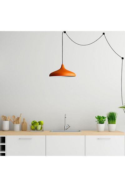 Bamyum Champion Industrial Vintage Hängelampe 35 cm, Orange Metall Pendelleuchte mir EU Stecker