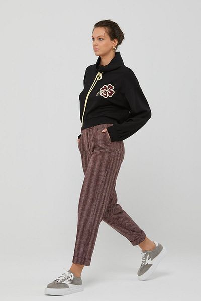 Naar Women's High Waist Shrinkable Leg Patterned Claret Red Trousers Naar91221-Bordo