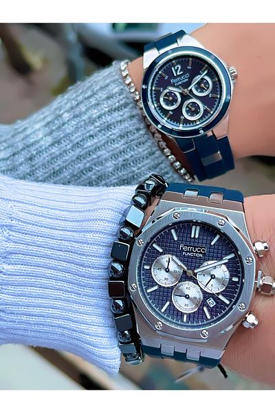 Ferrucci Function Silicone Cord Lover's Pair Wristwatches 3 Atm Waterproof 2 Years Warranty
