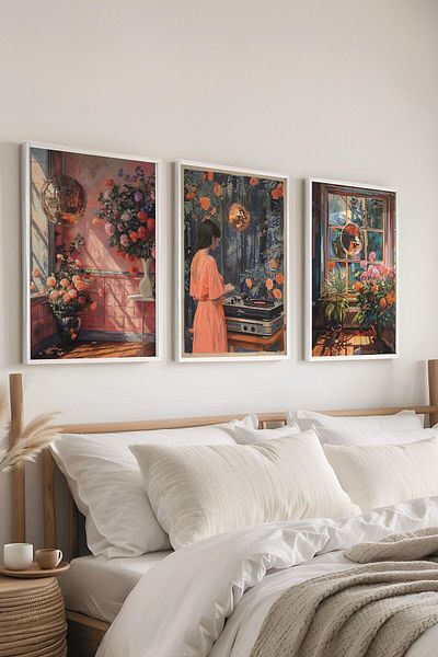 Postifull Set de pictură cu cadru alb, pictură murală maximalistă Disco Ball, set de 3 posteri, nr:300792