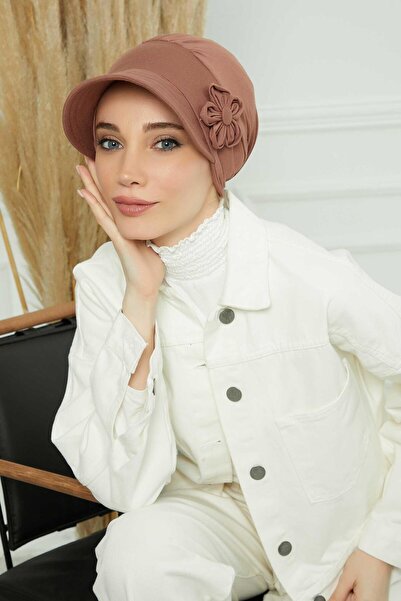 Aisha's Design Καπέλο με αξεσουάρ λουλουδιών και προσωπίδα, B-72, Σκούρο καφέ