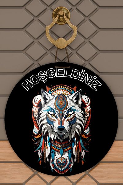 Rugmood Μοντέρνο Στολίδι Πόρτας Μαύρο Δάπεδο Wolf Welcome Στολίδι Εξωτερικής Πόρτας