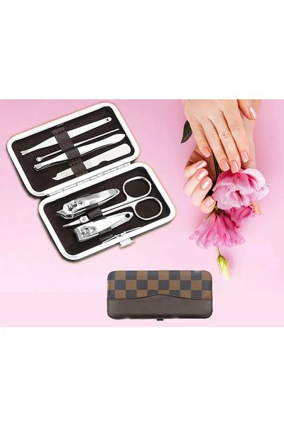 teknotrust Hairdresser's Choice 7 Piece Manicure-Pedicure Nail Care Set with Leather Bag Gift