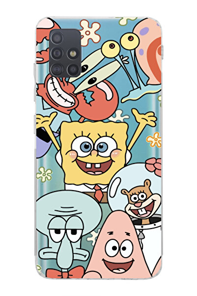 moonset Samsung Galaxy A51 Uyumlu Sünger Bob Tasarımlı Baskılı Şeffaf Telefon...