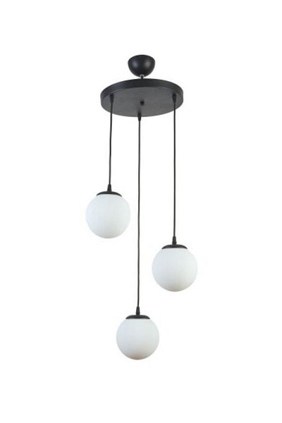 Semboldekor 3-Piece Black Clamp Glass Pendant Chandelier (White Glass)
