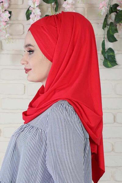 Aisha's Design Front Crossed Stitching Gathered Practical Combed Cotton Shawl, Cps-45, Cps-45, Red