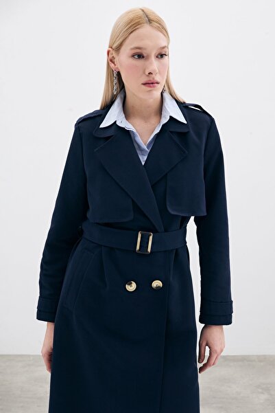 Sateen Синій тренчкот з довгим поясом