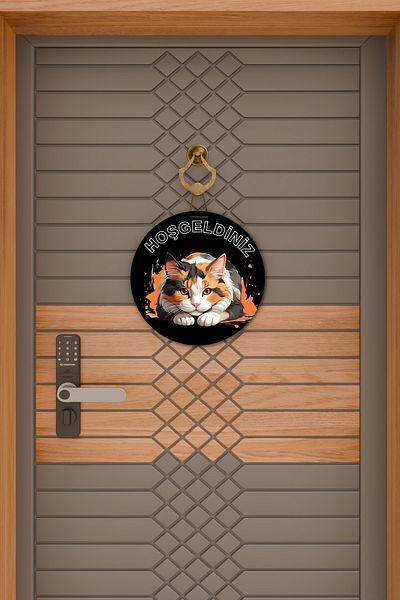 Rugmood Μοντέρνο Στολίδι Πόρτας Μαύρο Δάπεδο Welcome Cat Στολίδι εξωτερικής πόρτας