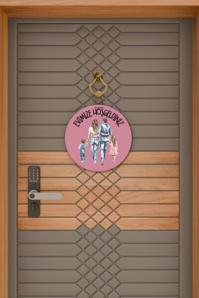 Rugmood Μοντέρνο Στολίδι Πόρτας Ροζ Φόντο Κορίτσι και Αγόρι Παιδικό Οικογενειακό Στολίδι Εξωτερικής Πόρτας