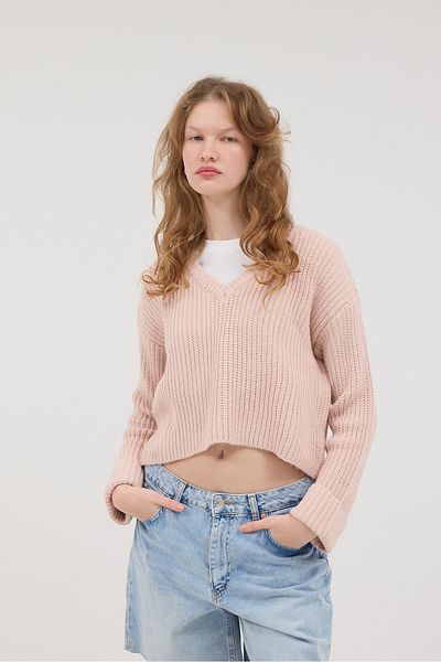 Addax V-Neck Fold Sleeve Knitwear Sweater K3389-Asn75