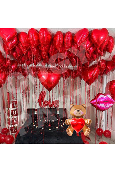 CUGY SEVGİLİLER GÜNÜ YILDÖNÜMÜ ROMANTİK KUTLAMA SETİ KALP BALONLU