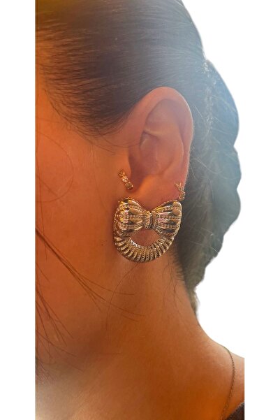 satya Silver Color Hoop Bow Earrings